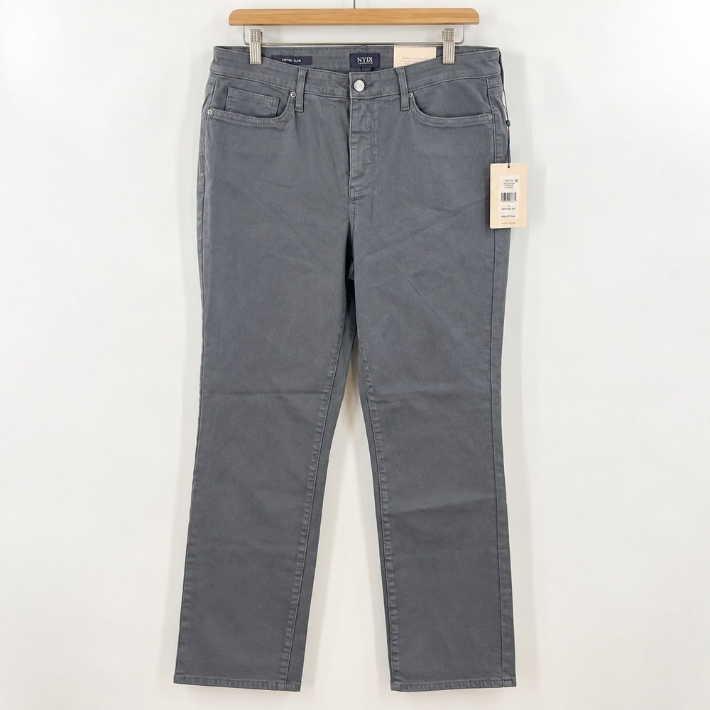 NYDJ Quiet Luxury Sheri Slim Jeans Women 12 Minimalist Charcoal Grey Workwear